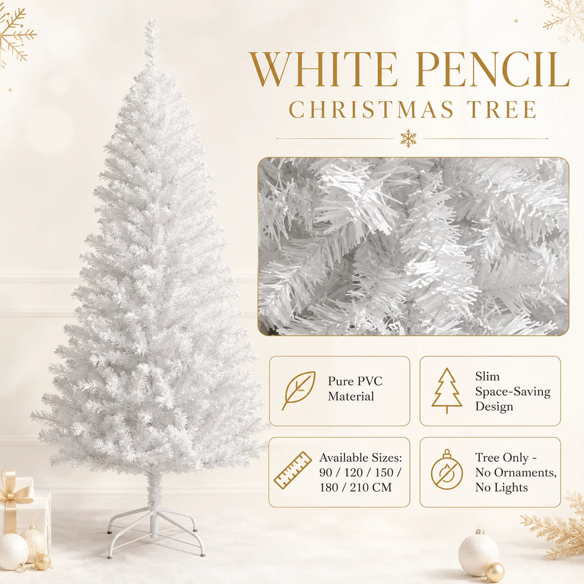 White Artificial Christmas Tree with Metal Stand