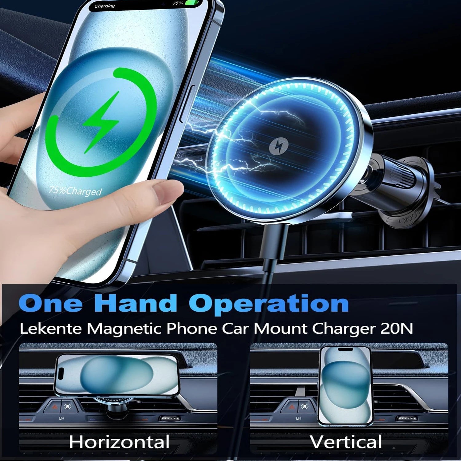 UYUXIO 15W Magnetic Wireless Car Charger & Air Vent Phone Holder for iPhone