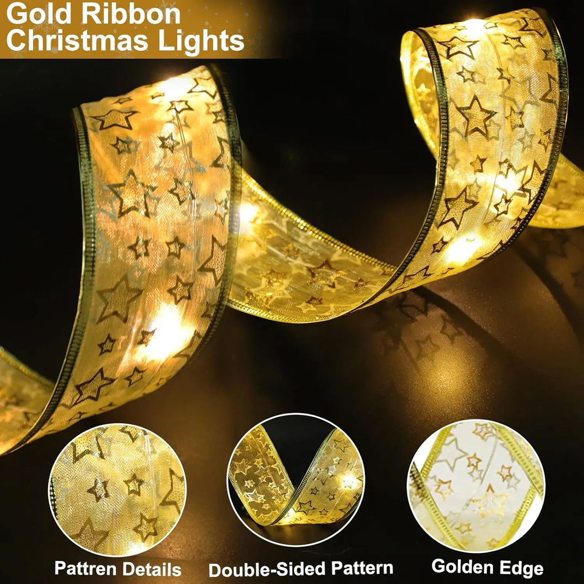 Christmas Ribbon Fairy Lights, DIY Bow String Lights for Xmas Tree Decor