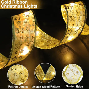 Christmas Ribbon Fairy Lights, DIY Bow String Lights for Xmas Tree Decor