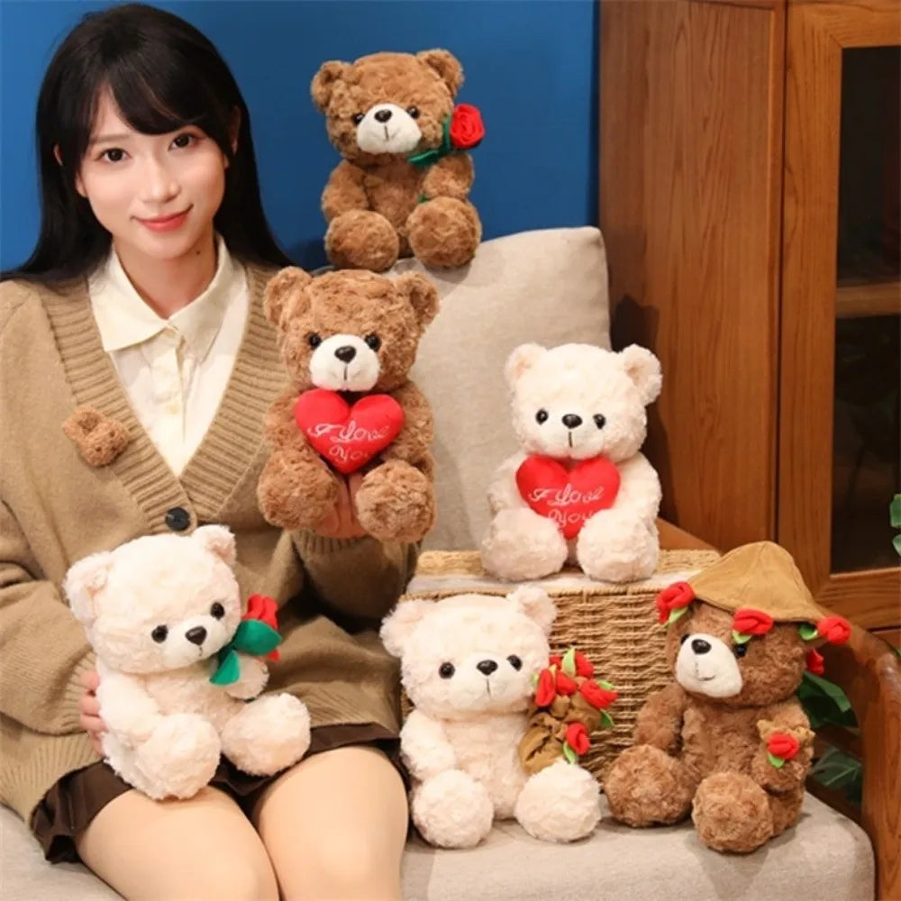 16–25cm Romantic Rose Bear Plush Toy – Cute Heart Gift