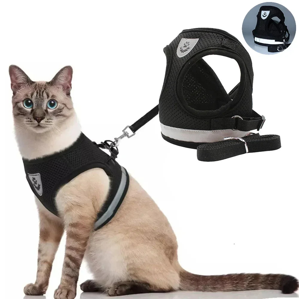 Adjustable Reflective Cat Harness & Leash Set – Escape-Proof Pet Vest