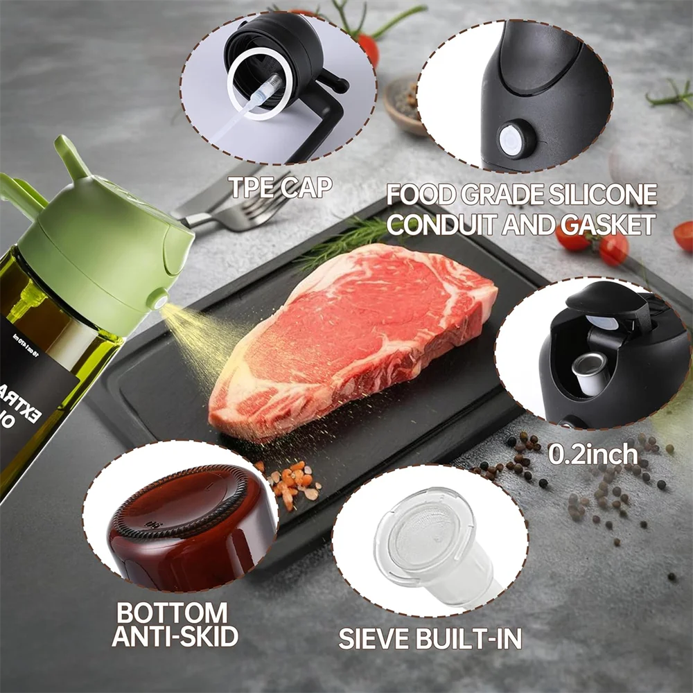 470ml Glass Oil Sprayer & Dispenser – 2-in-1 Cooking Bottle