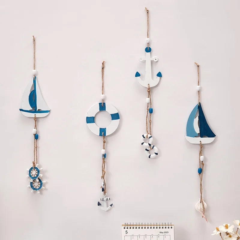 Mediterranean Wooden Lighthouse & Sailboat Wall Decor