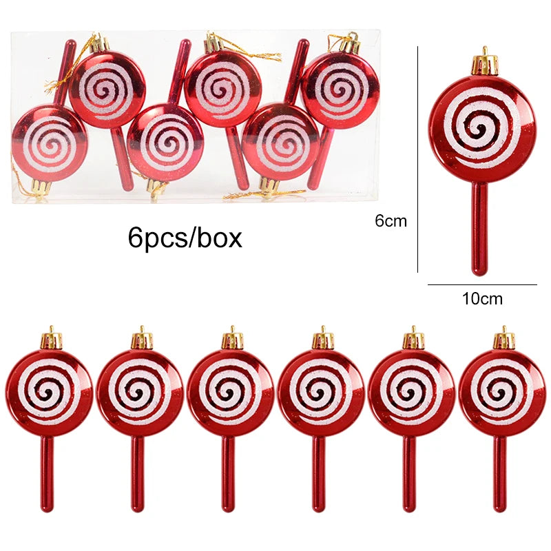 6pcs Christmas Candy Cane, Lollipop & Hanging Ball Ornaments for Xmas Tree