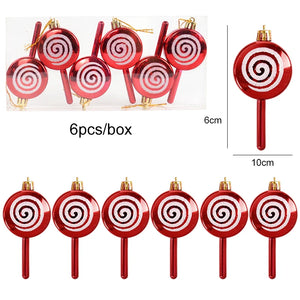 6pcs Christmas Candy Cane, Lollipop & Hanging Ball Ornaments for Xmas Tree