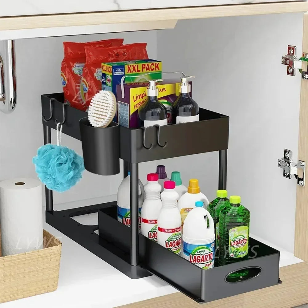 2-Tier Under Sink Organizer – Sliding Storage Rack for Kitchen & Bathroom