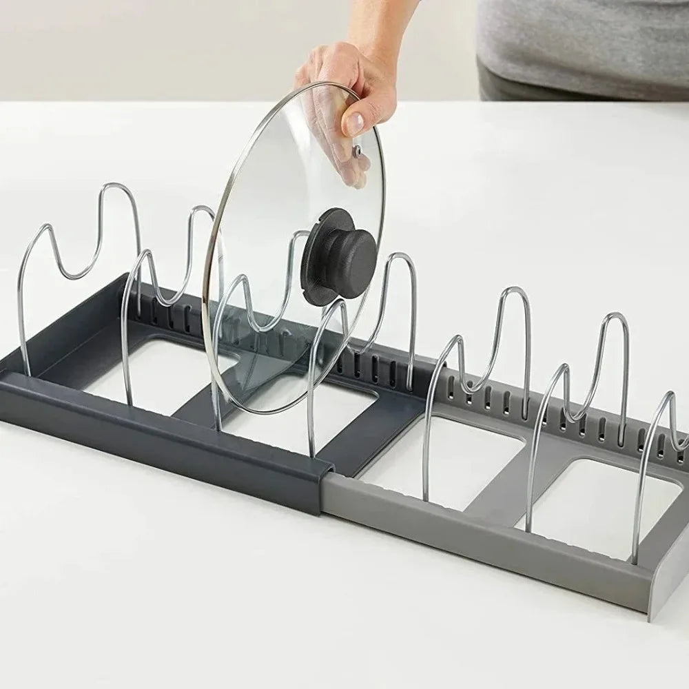 7-Grid Adjustable Pot and Pan Organizer Rack – Space-Saving Kitchen Storage