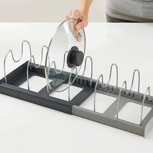 7-Grid Adjustable Pot and Pan Organizer Rack – Space-Saving Kitchen Storage