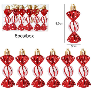 6pcs Christmas Candy Cane, Lollipop & Hanging Ball Ornaments for Xmas Tree
