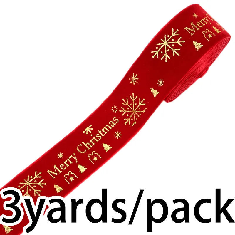 Christmas Printed Ribbon 3.8cm, 3 Yards/Pack for DIY Bows & Gift Decoration