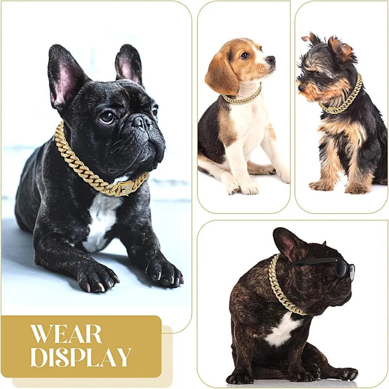 SEO Title: Luxury Gold Metal Chain Collar for Dogs & Cats | Pet Necklace