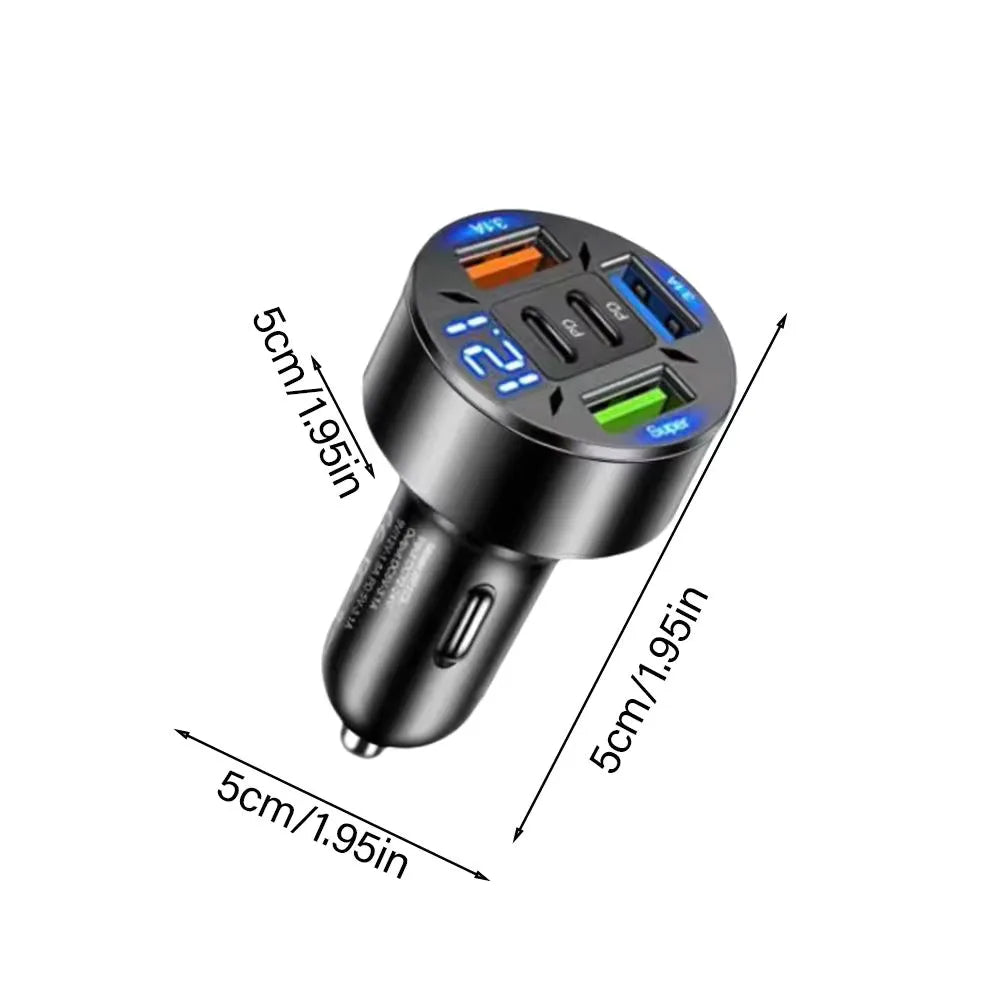 250W 5-Port Car Charger – PD QC3.0 Fast Charging USB-C Adapter for iPhone