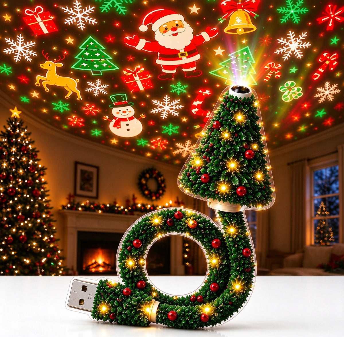 USB Christmas Tree Projection Light
