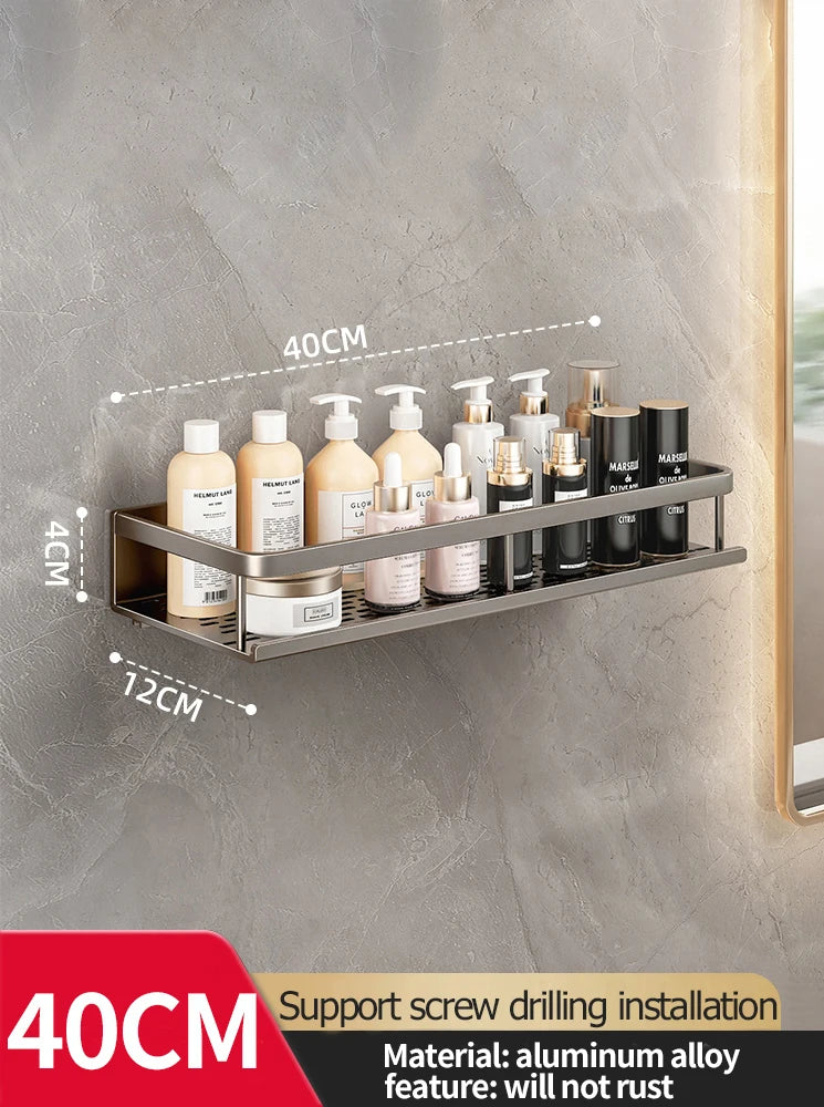 Wall-Mounted Aluminum Bathroom Rack – Space-Saving Storage Shelf