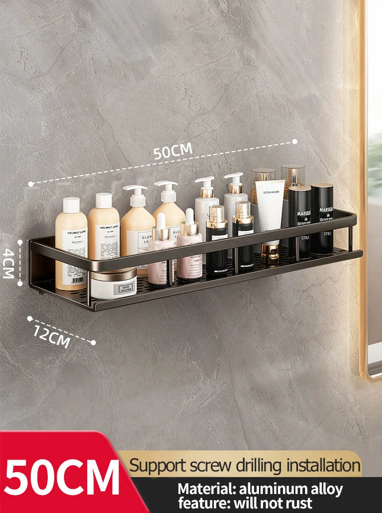 Wall-Mounted Aluminum Bathroom Rack – Space-Saving Storage Shelf