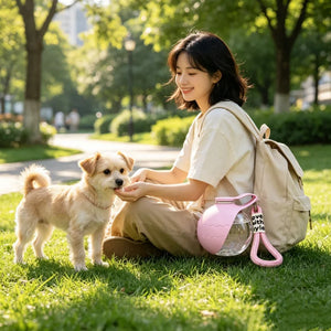 Outdoor Travel Pet Water Cup Portable Foldable Spherical Dog Water Dispenser PET Plastic Reusable Drinking Bottle with Hook