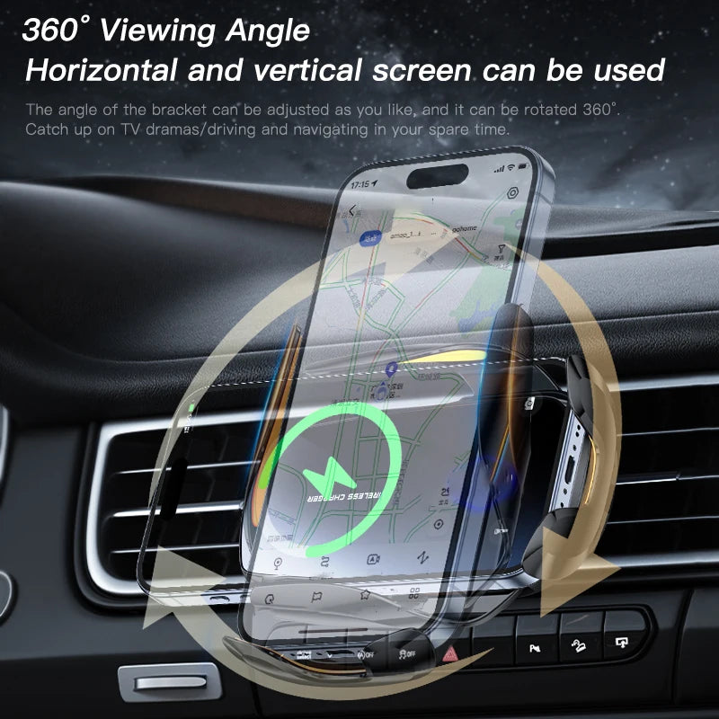 Wireless Car Phone Holder with Charger – 360° Rotating Air Vent Mount