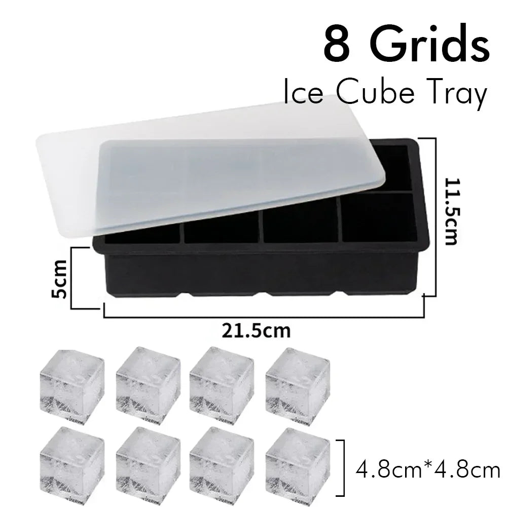 Silicone Ice Cube Tray with Lid – 4, 6 & 8 Grid Ice Maker