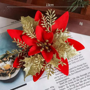 1–20pcs Glitter Artificial Christmas Flowers, Xmas Tree Ornaments & Holiday Decorations