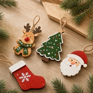 10-Piece Wooden Christmas Decor Set – Santa & Reindeer