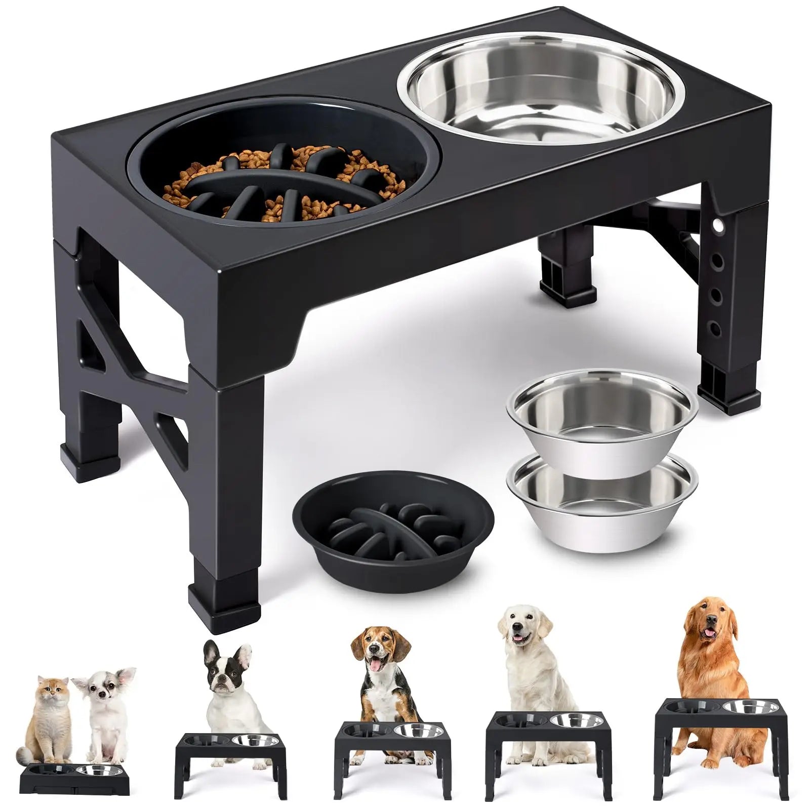 SEO Title: Adjustable Raised Dog Feeder with Double Stainless Steel Bowls