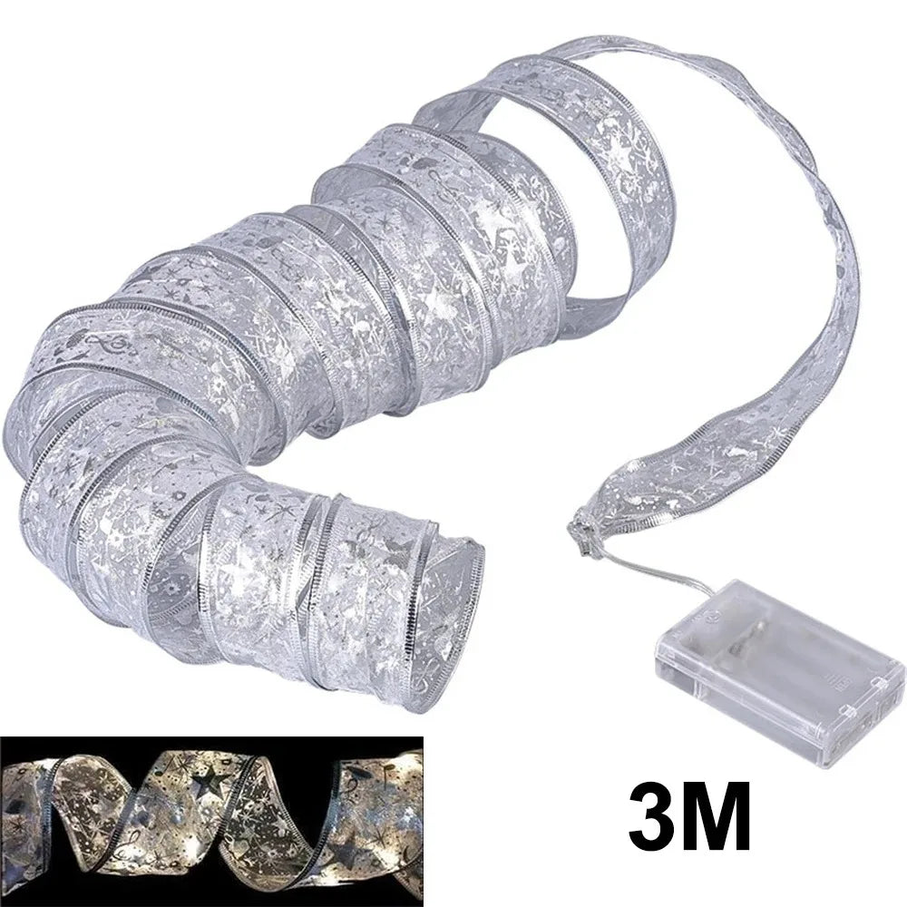 Christmas Ribbon Fairy Lights, DIY Bow String Lights for Xmas Tree Decor