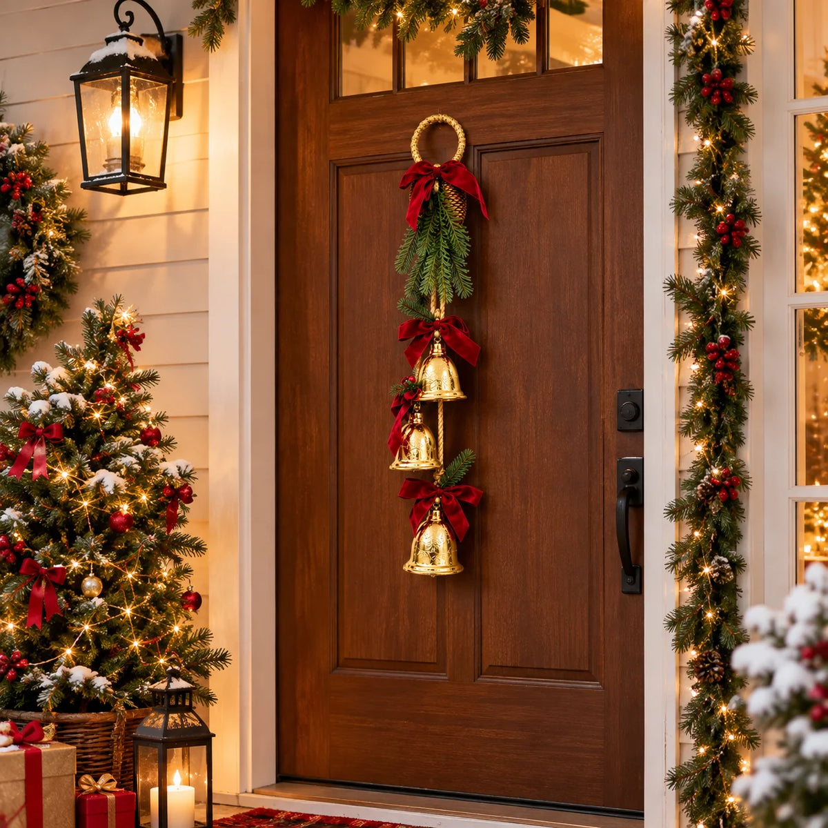 Christmas Door Hanging Bells with Velvet Bows