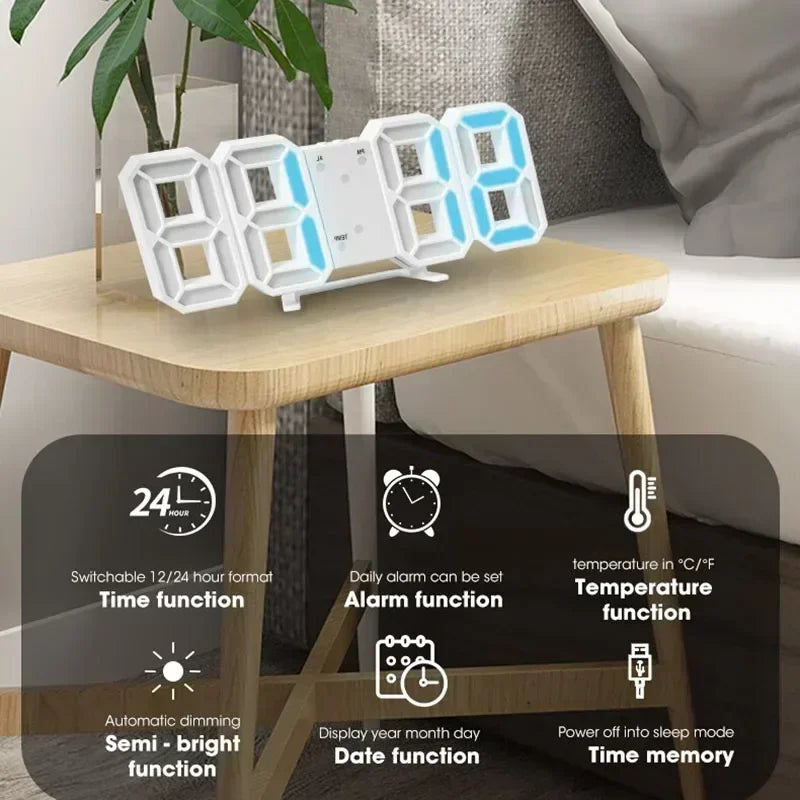 3D LED Digital Clock with Alarm, Date & Temperature Display