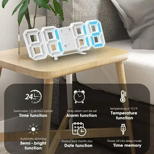 3D LED Digital Clock with Alarm, Date & Temperature Display
