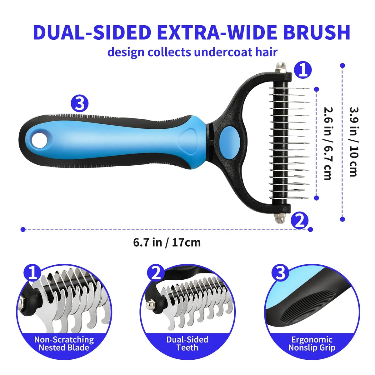 Pet Deshedding Brush for Dogs & Cats – Fur Remover Comb