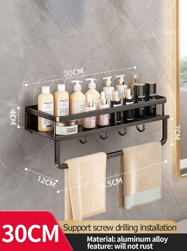 Wall-Mounted Aluminum Bathroom Rack – Space-Saving Storage Shelf