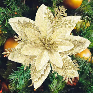 1–20pcs Glitter Artificial Christmas Flowers, Xmas Tree Ornaments & Holiday Decorations