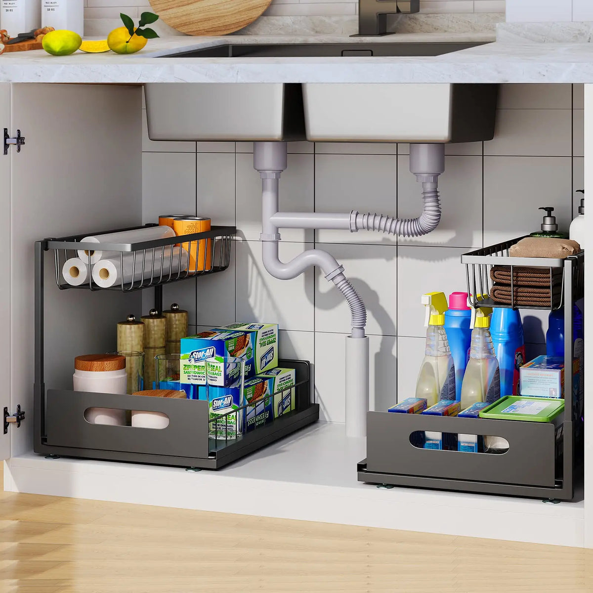 2-Tier Sliding Under Sink Organizer – Kitchen & Bathroom Storage