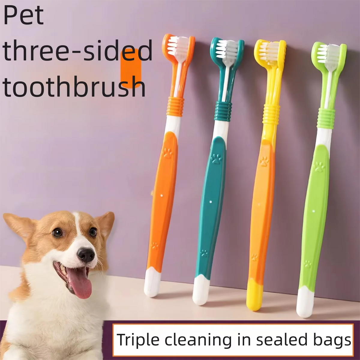 SEO Title: 3-Sided Pet Toothbrush for Dogs & Cats – Teeth Cleaning Tool