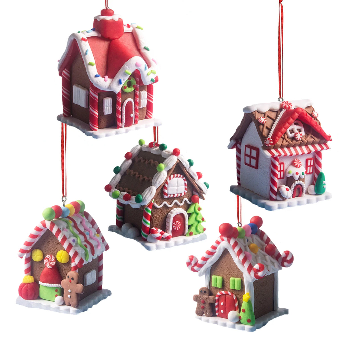 5pcs Gingerbread House Christmas Tree Ornaments, Hanging Holiday Decor
