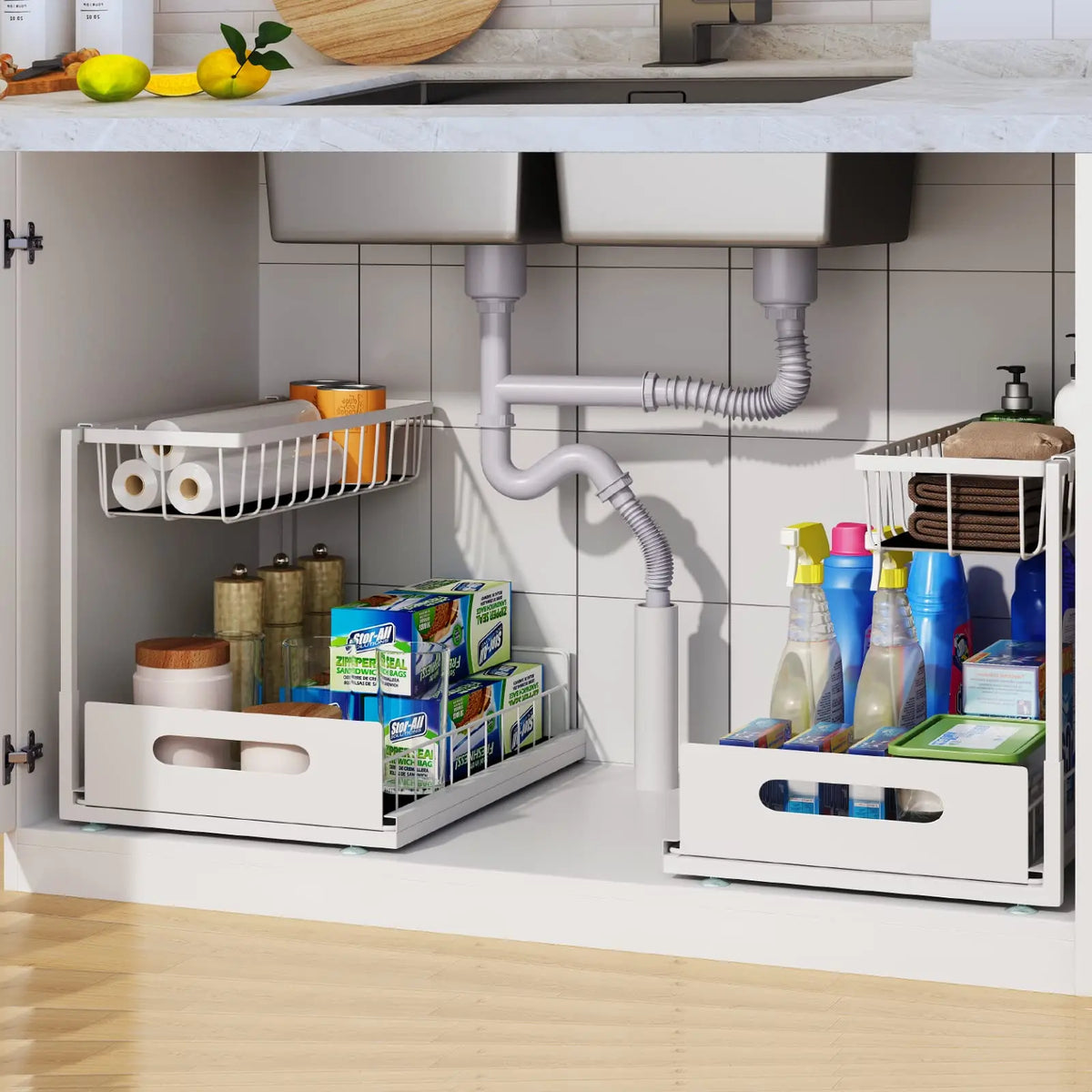 2-Tier Sliding Under Sink Organizer – Kitchen & Bathroom Storage