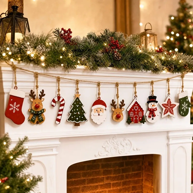 10-Piece Wooden Christmas Decor Set – Santa & Reindeer
