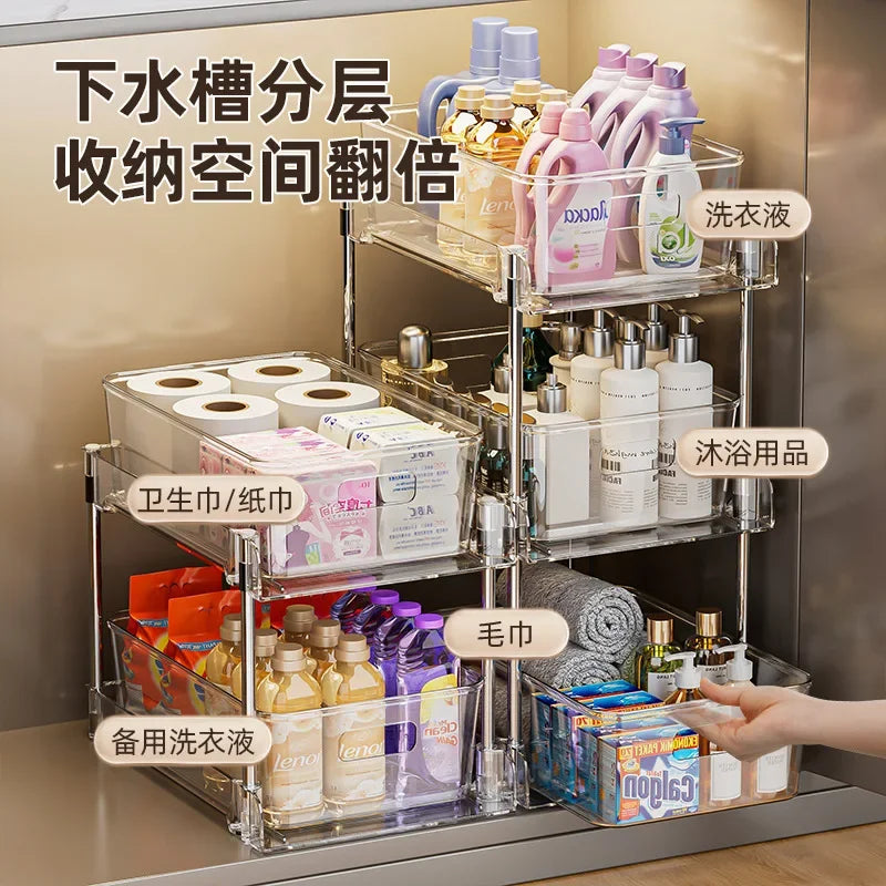 Writing  2-Tier Under Sink Organizer – Sliding Pull-Out Storage Rack