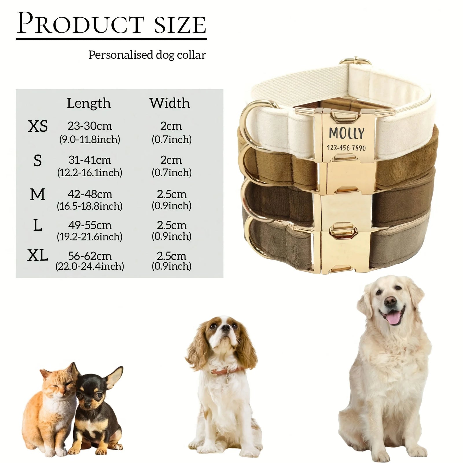 Personalized Velvet Dog Collar with Custom Name & Phone Number
