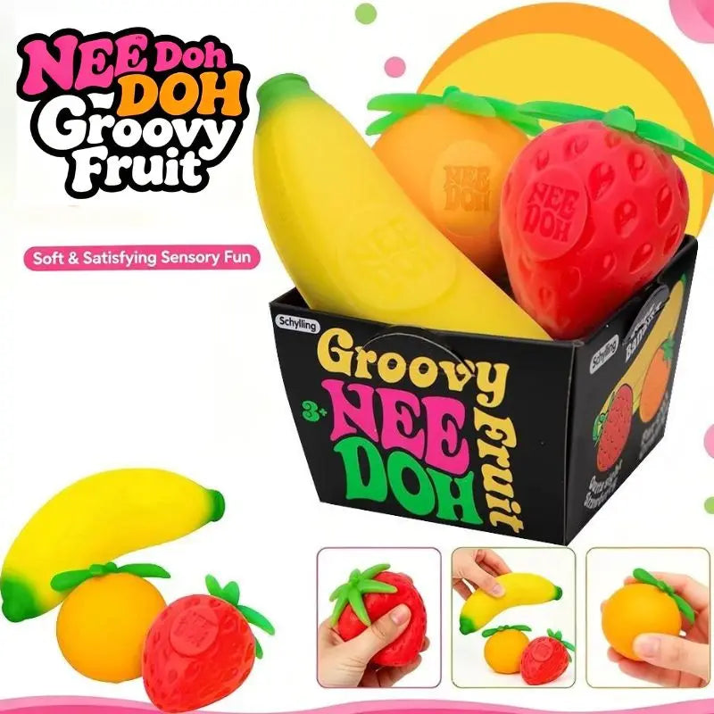 New Fruit NeeDoh Squishy Toy – Strawberry, Banana & Orange Sensory Fidget Toy