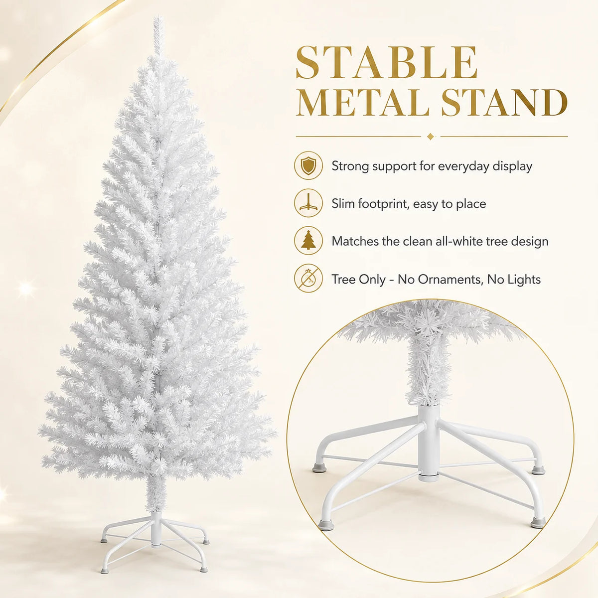 White Artificial Christmas Tree with Metal Stand