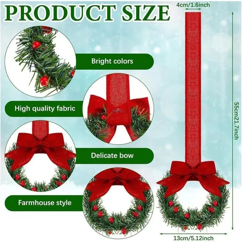 4-Piece Mini Christmas Wreaths with Bows & Red Berries