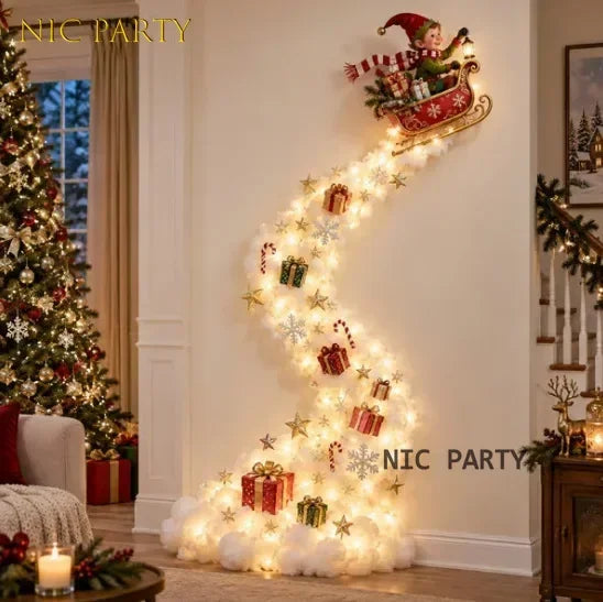 Glowing Christmas Wall Light – Santa Sleigh & Reindeer Decor