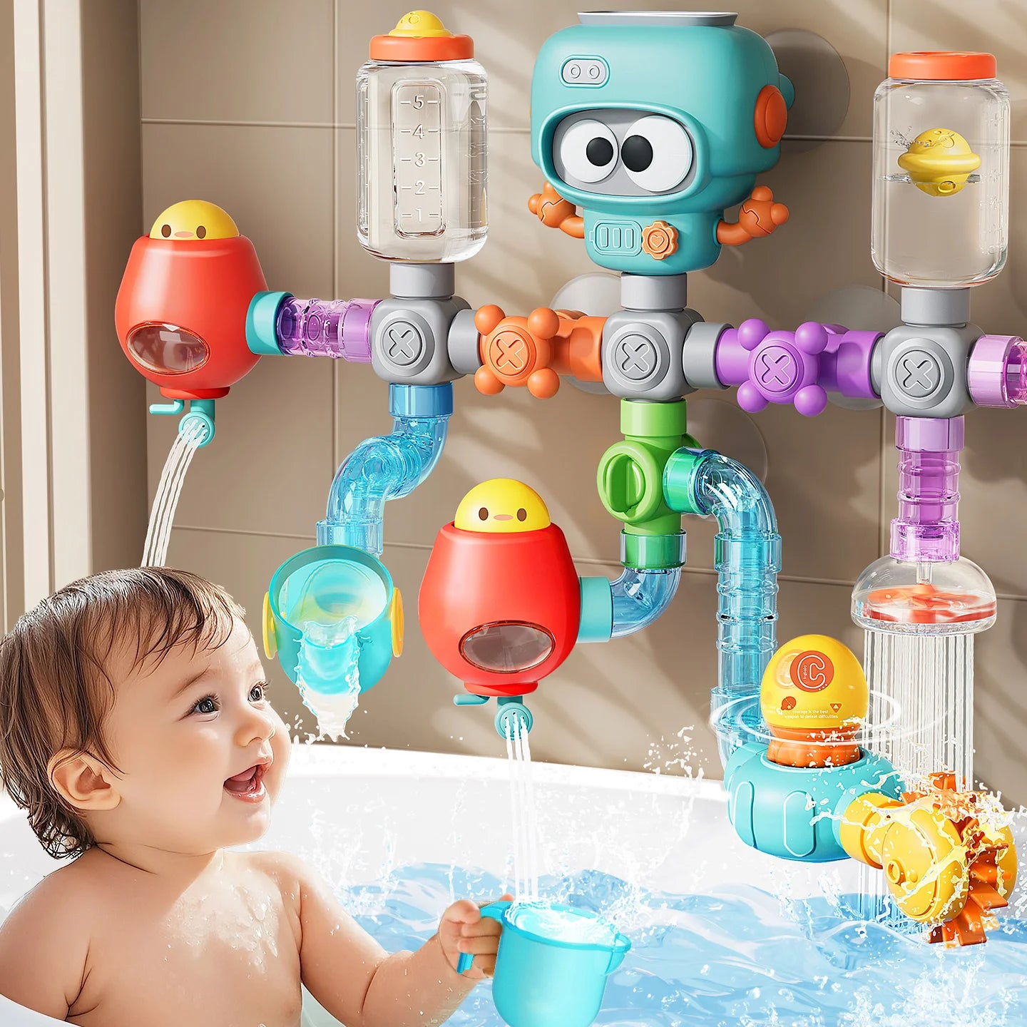 SEO Title: Baby Bath Toy Set with Suction Cups – Water Spinner Game for Toddlers