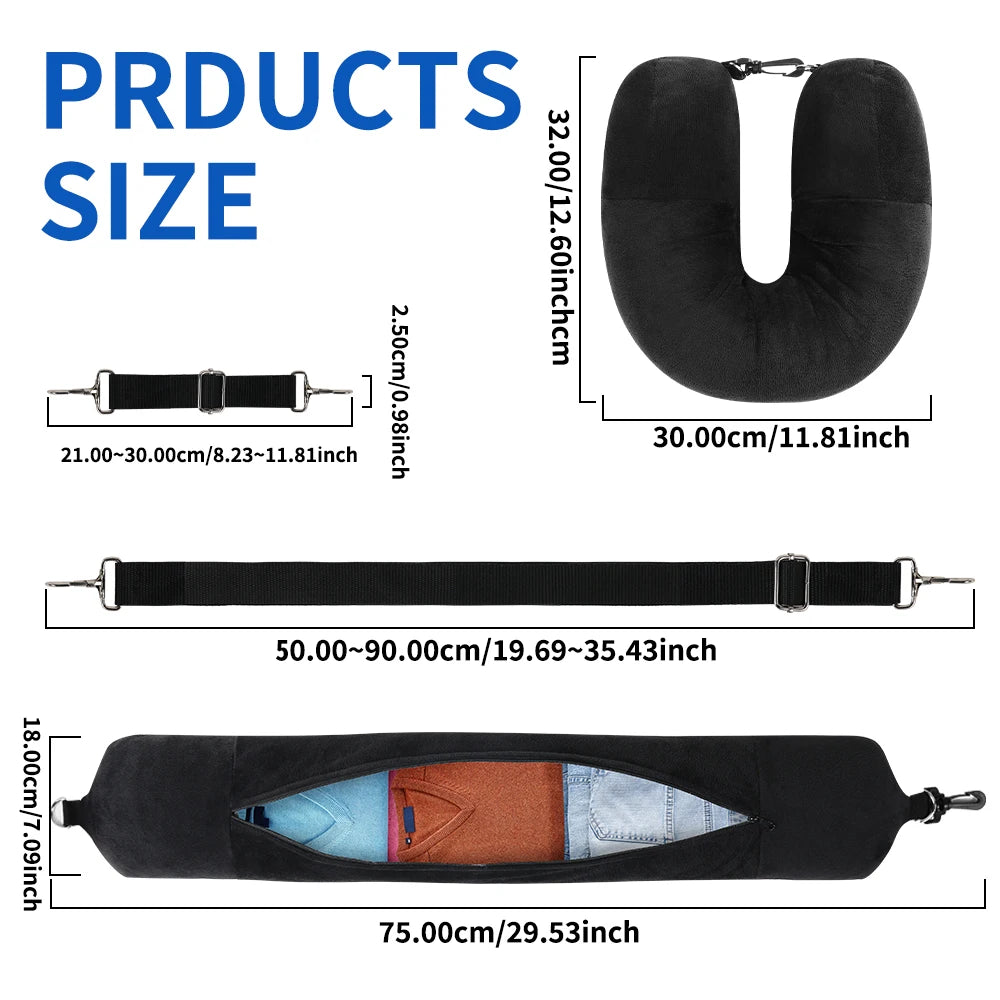 Travel Neck Pillow with Clothing Storage – U-Shaped Travel Pillow