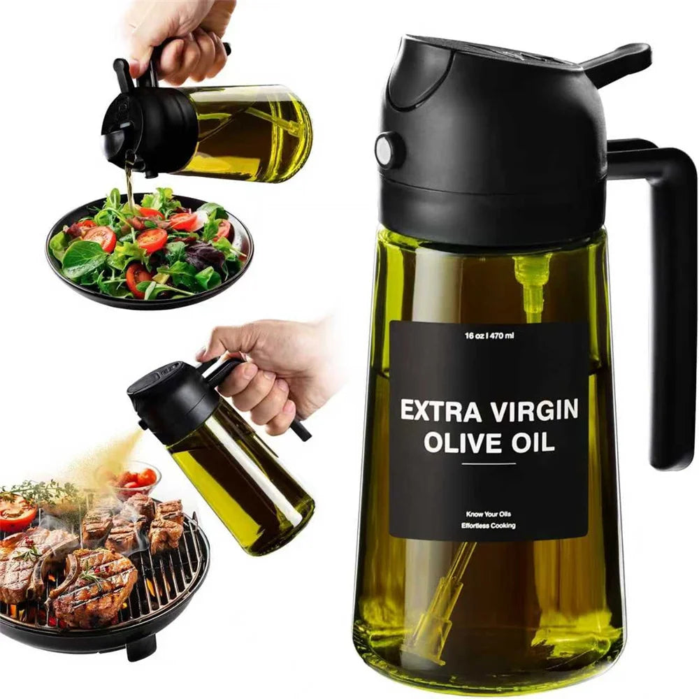 470ml Glass Oil Sprayer & Dispenser – 2-in-1 Cooking Bottle