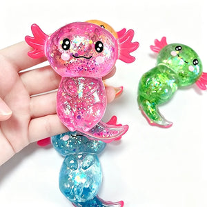 Writing  Cute Axolotl Squishy Toy – Glitter Stress Relief Fidget