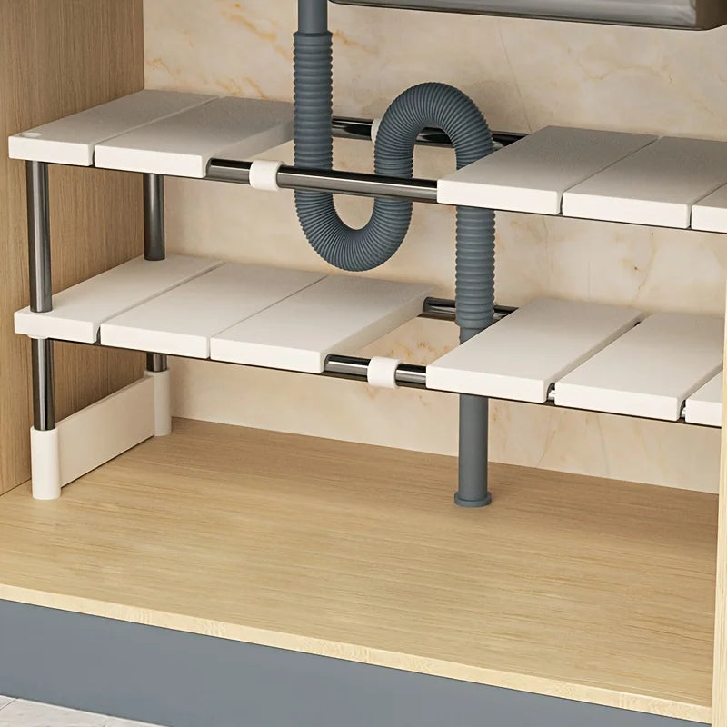 Adjustable Under-Sink Storage Rack – Expandable Cabinet Organizer