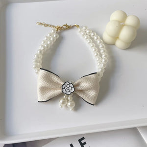 Pearl Bow Pet Collar – Double-Layer Necklace for Cats & Small Dogs